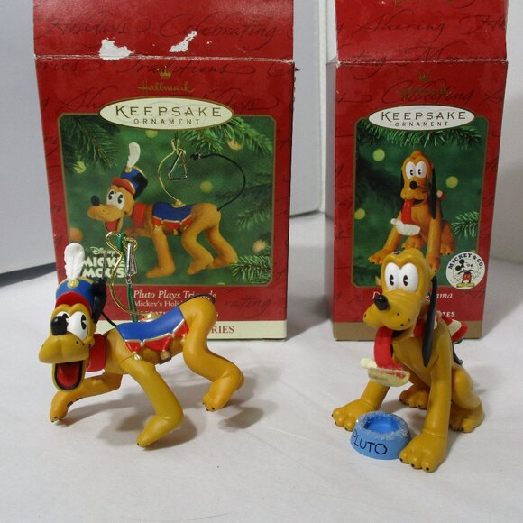2 Disney Hallmark Keepsake Ornaments Pluto Dog in Box - Picture 1 of 6